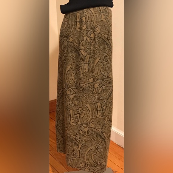 Talbots Maxi Rap Skirt  Tan & Black Brocade Designs Print Vintage SZ 10 - Picture 3 of 10
